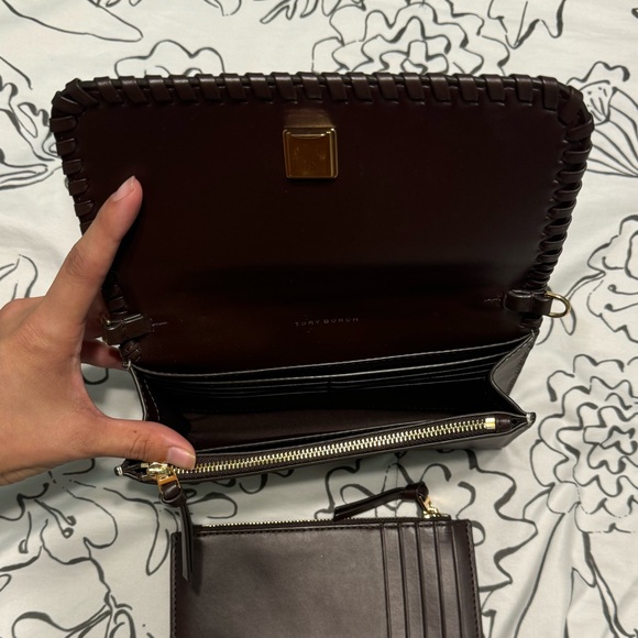 Tory Burch Stitched Leather Suede Brown Crossbody Set - Picture 5 of 5